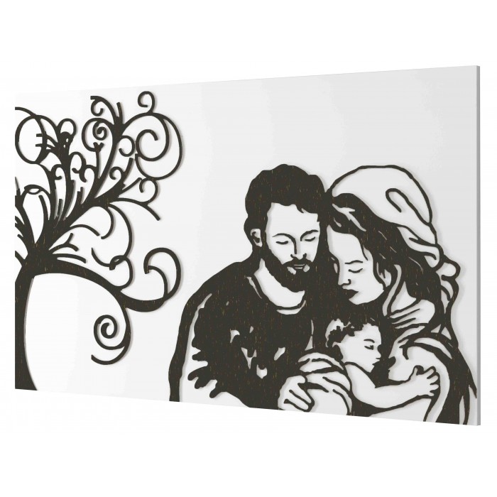 QUADRO RILIEVO SACRA FAMIGLIA IN LEGNO