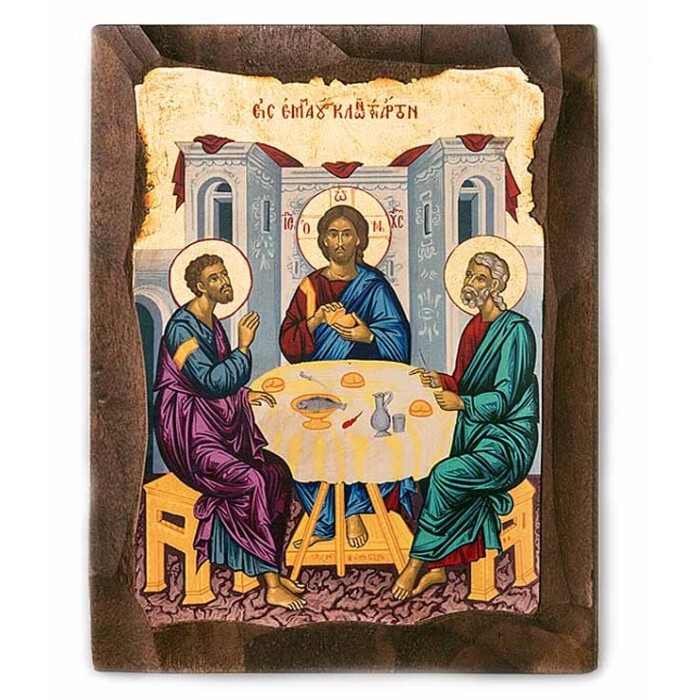 ICONA GRECA CENA DI EMMAUS SU TELA SERIGRAFATA E LEGNO