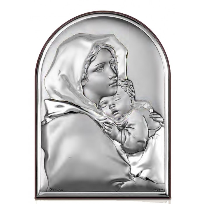 QUADRO MADONNA CON BAMBINO IN ARGENTO BILAMINATO