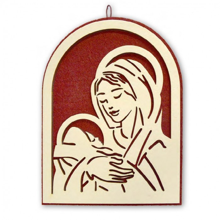 QUADRO CAPOCULLA MADONNA CON BAMBINO IN LEGNO E FELTRO