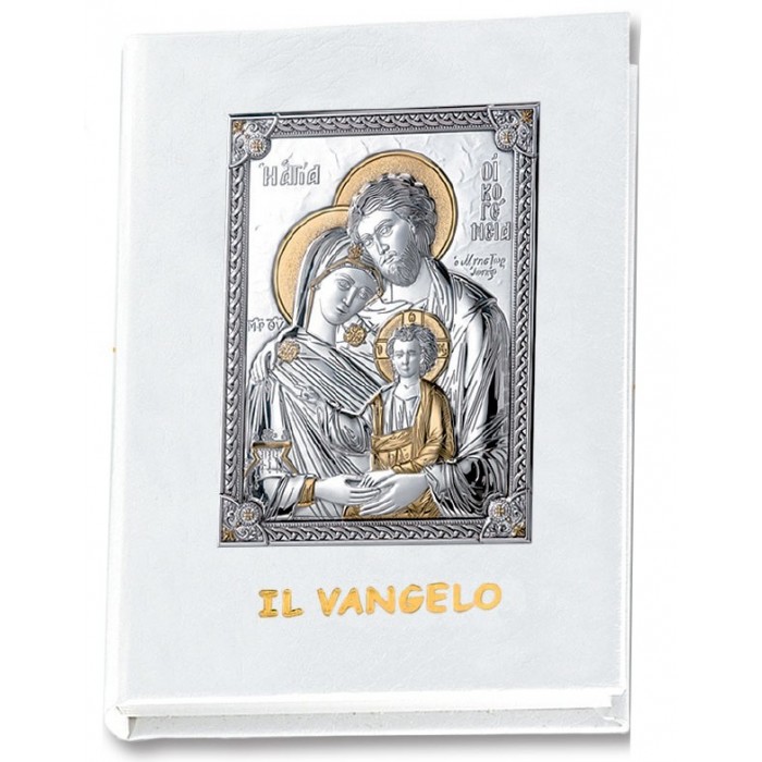 VANGELO IN PELLE BIANCA CON PLACCA ARGENTO E ORO