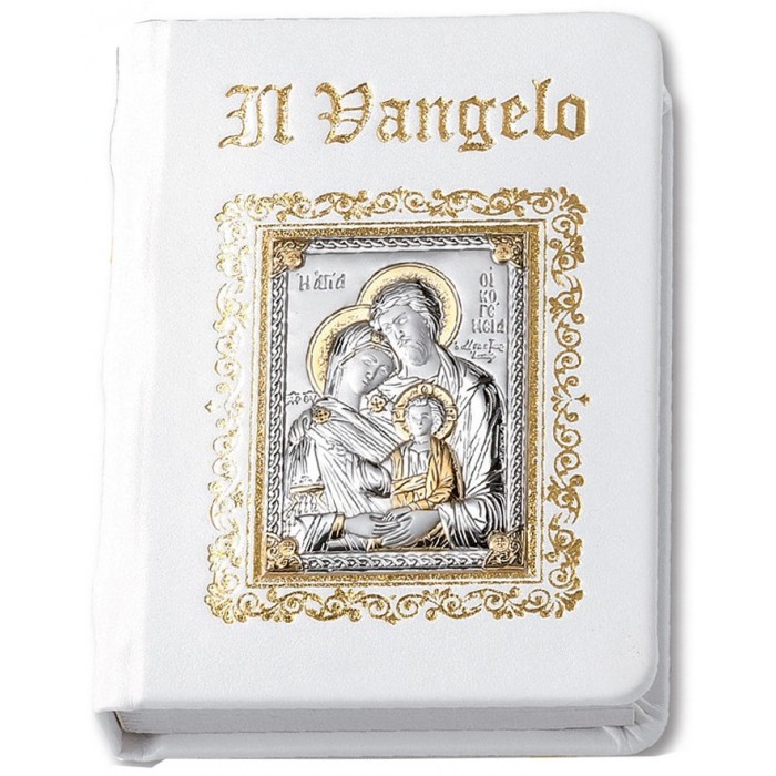 VANGELO IN PELLE BIANCA E PLACCA ARGENTO