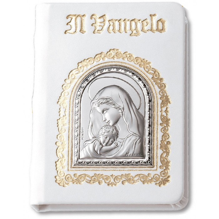 VANGELO IN PELLE BIANCA E PLACCA IN ARGENTO