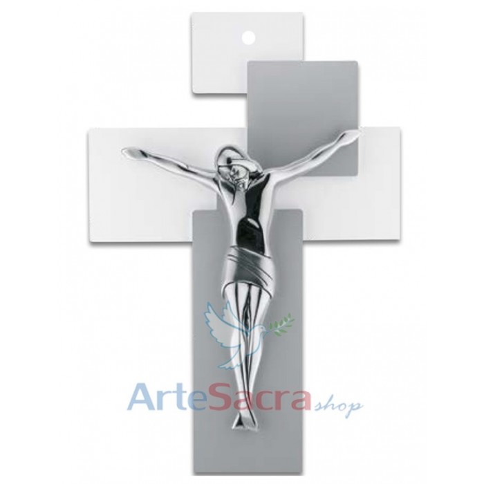 Crocifisso parete Moderno in Legno e Cristo Argentato  Artesacrashop  Dimensioni CM 17 X 12 Variante Colore Grigio