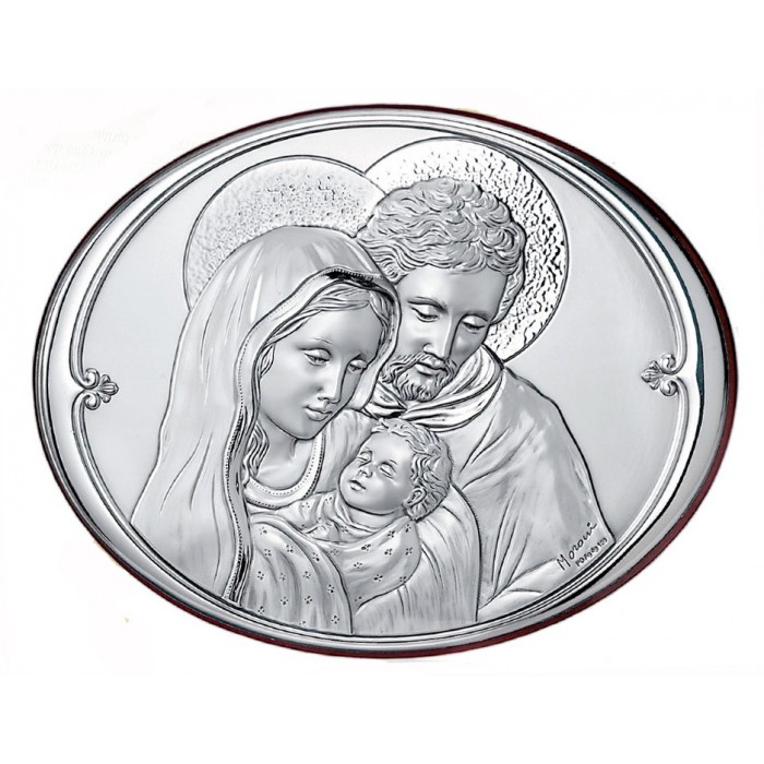 Quadro ellittico Sacra Famiglia in Argento