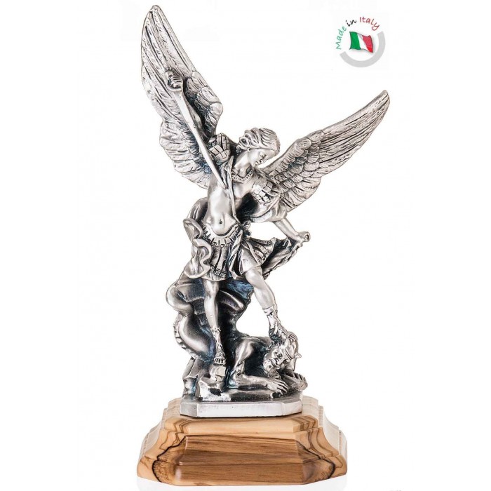 Statua San Michele Arcangelo Polvere Marmo Dipinta Mano