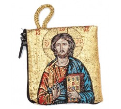 Borsellino Portarosario in Tessuto Decorato Cristo Pantocratore